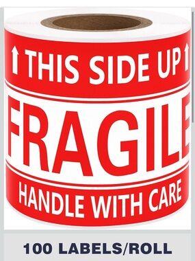 3x5 Inch Handle with Care This Side Up 100 Permanent Adhesive Fragile Stickers